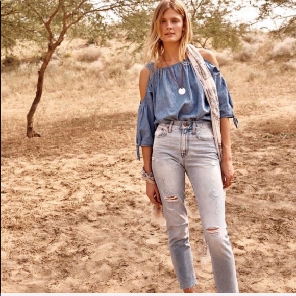 ⭐️ NWT Madewell Chambray Cold Shoulder Top Shirt SIZE XXS - Picture 2 of 12